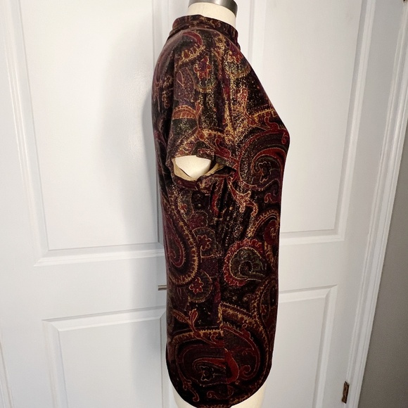 Ralph Lauren Brown Paisley Metallic Tee Top Turtleneck Size Medium - Picture 2 of 7